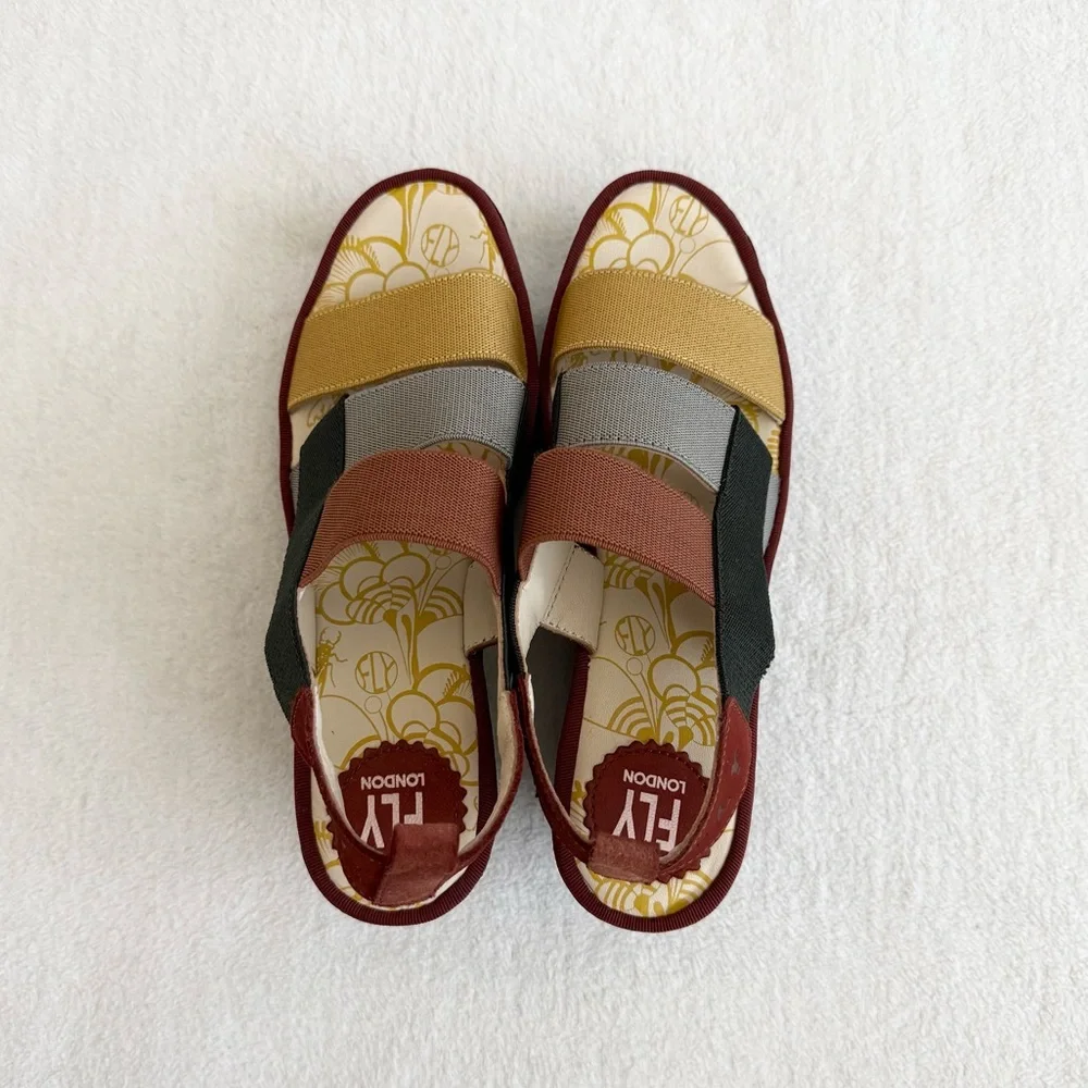 Fly London Multicolor Elastic Strap Wedge Sandals - Picture 4 of 8
